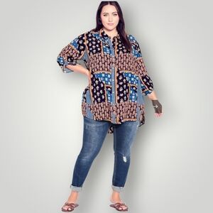 Evans‎ Womens Tunic Island Breeze Patchwork Top 26/28 Boho Viscose Blouse New